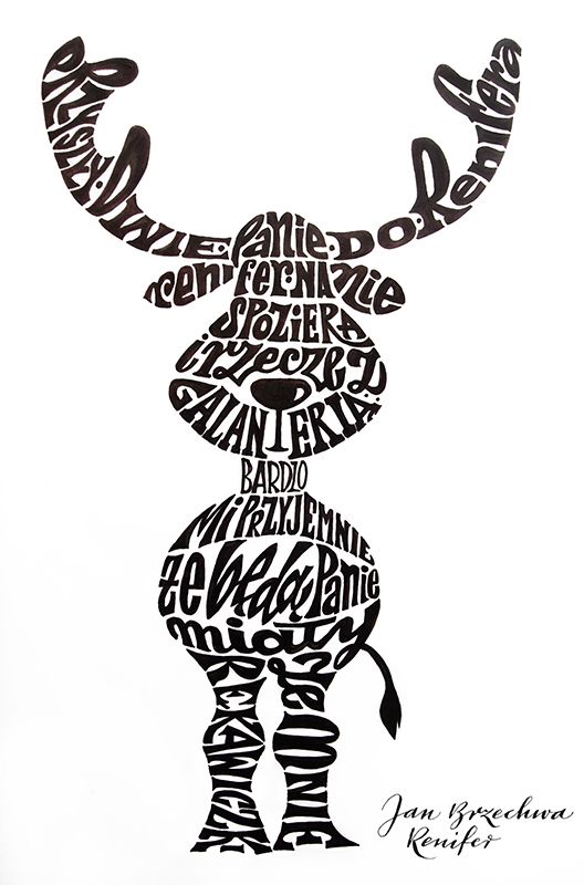 a black and white drawing of a deer with words all over it