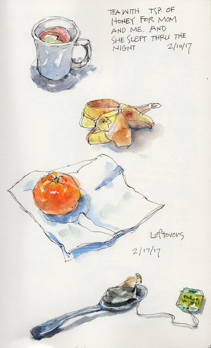 a drawing of some fruit and a spoon