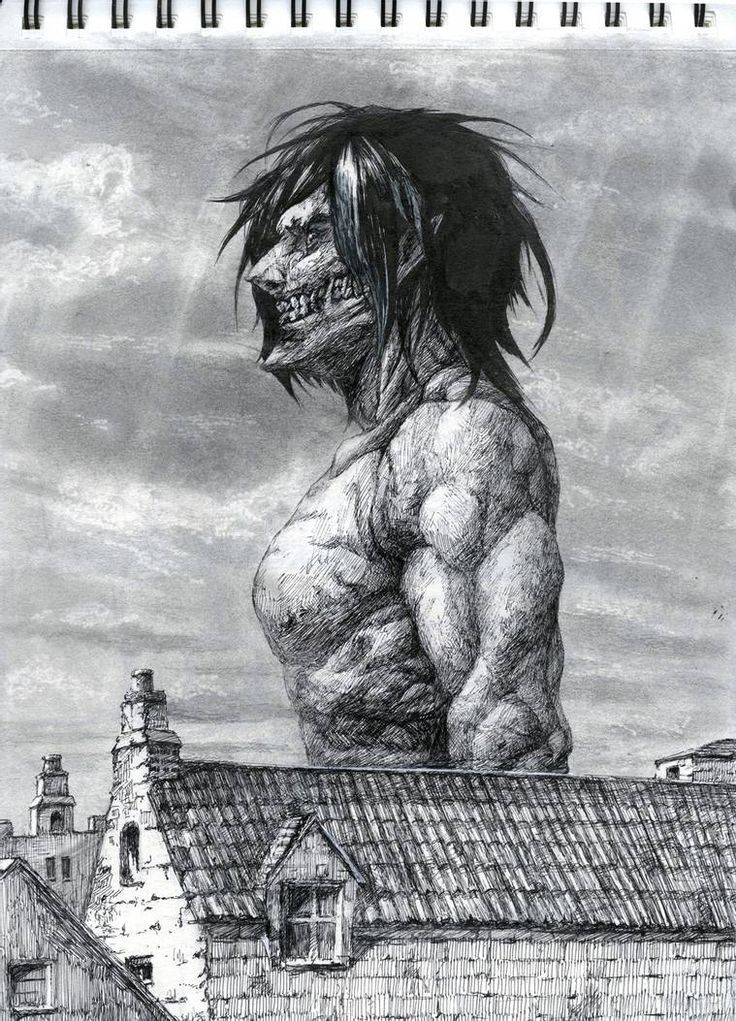 a drawing of a man standing on top of a roof with his hair blowing in the wind