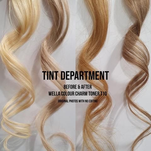 Before & After - Wella Colour Charm Permanent Toner - Tint Department Wella Toner Chart, Wella Hair Toner, Hair Color Organizer, Wella Color Charm Toner, Toner For Blonde Hair, Wella Toner, Blonde Toner, Wella Hair Color, Brassy Hair