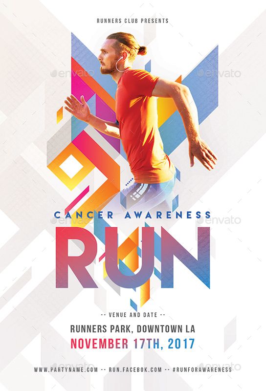 a poster for a running event with an image of a man