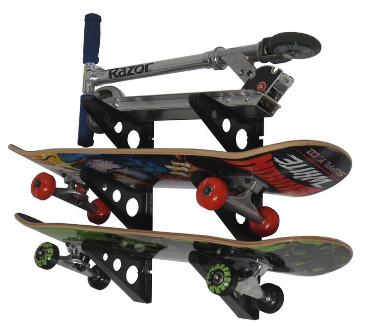 three skateboards are stacked on top of each other with wheels attached to the bottom