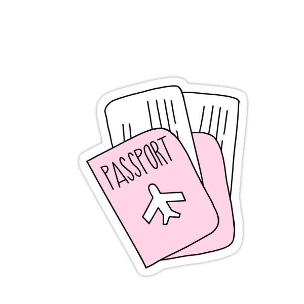 a pink passport sticker with an arrow pointing to the right and left hand side