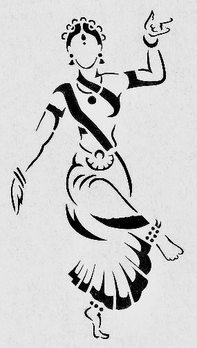 a drawing of a woman dancing with her hands in the air and holding an object