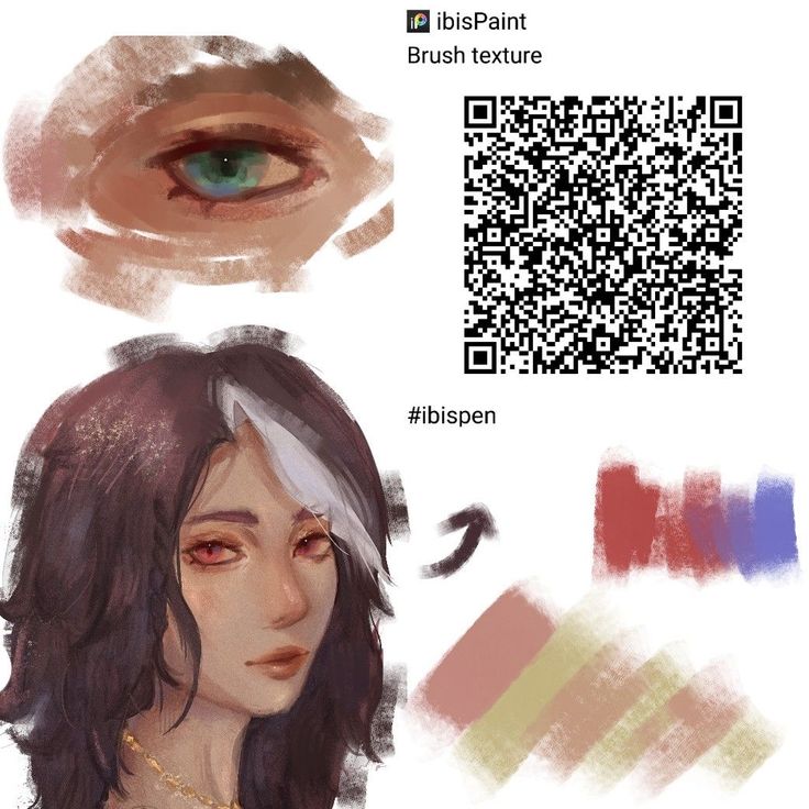 a drawing of a woman's face next to a qr code for her eyes