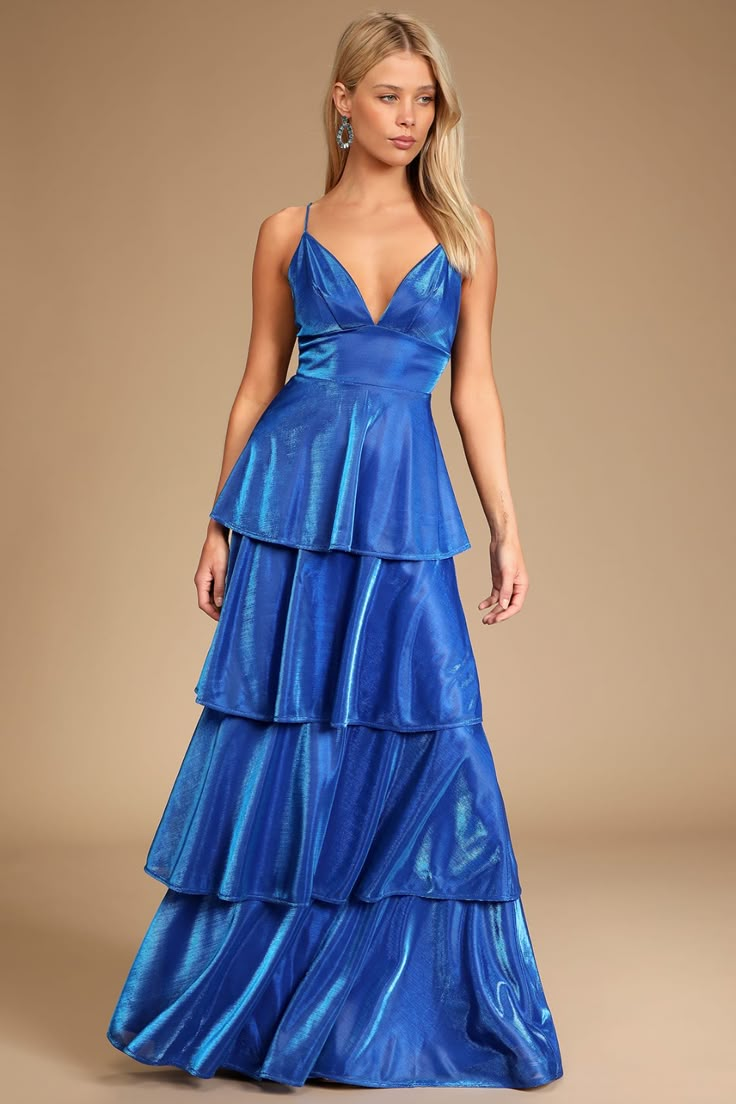 Blue Metallic Dress, Metallic Prom Dresses, Tiered Prom Dress, Ruffle Prom Dress, Sparkly Prom Dress, Mother Dresses, Plum Dress, 파티 드레스, Prom Dresses For Sale