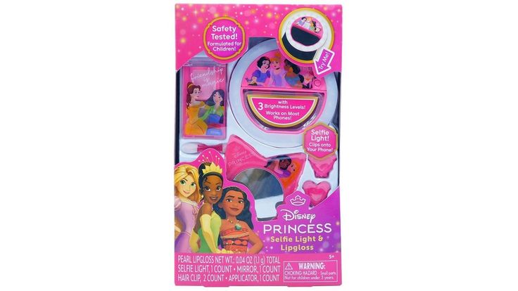 Disney Princess Selfie Light & Lip gloss. Set includes: Selfie Light, Hair Clip, Mirror, Pearl Lip Gloss and Applicator. | Disney Princess Lip Gloss & Selfie Light | Walgreens Disney Princess Selfie, Disney Princess Lip Gloss, Princess Selfie, Light Lip Gloss, Selfie Light, Lip Gloss Set, Light Hair, Hair Clip, Lip Gloss