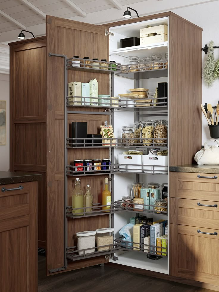 an open pantry with lots of food in it