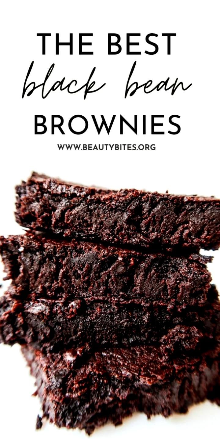 three brownies stacked on top of each other with the words, the best black bean brownies