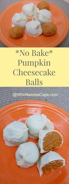 no bake pumpkin cheesecake balls on an orange plate