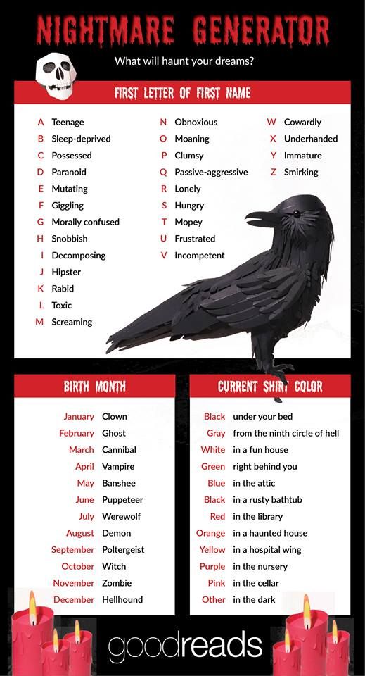 a poster with two black crows on it and the words nightmares are written in red