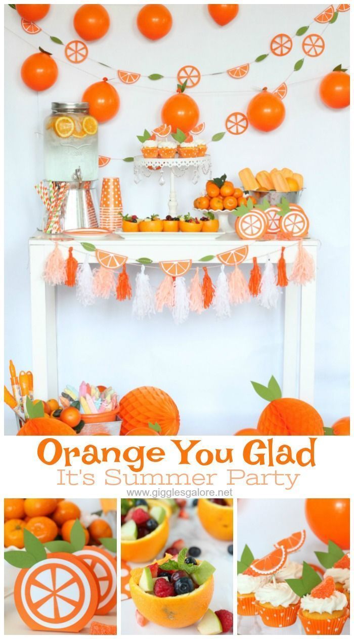 an orange themed birthday party with decorations