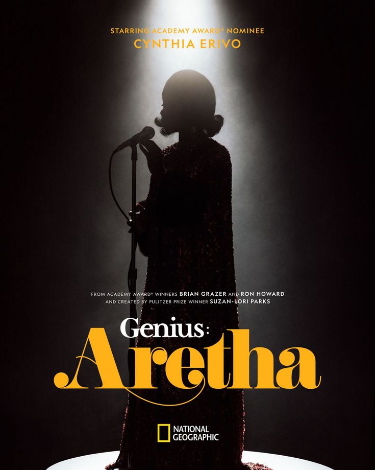 the poster for genius's arenaia shows a woman singing into a microphone in front of a dark background