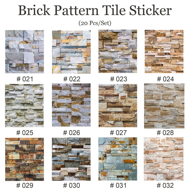 the brick pattern tile sticker is shown in several different colors and sizes, along with numbers