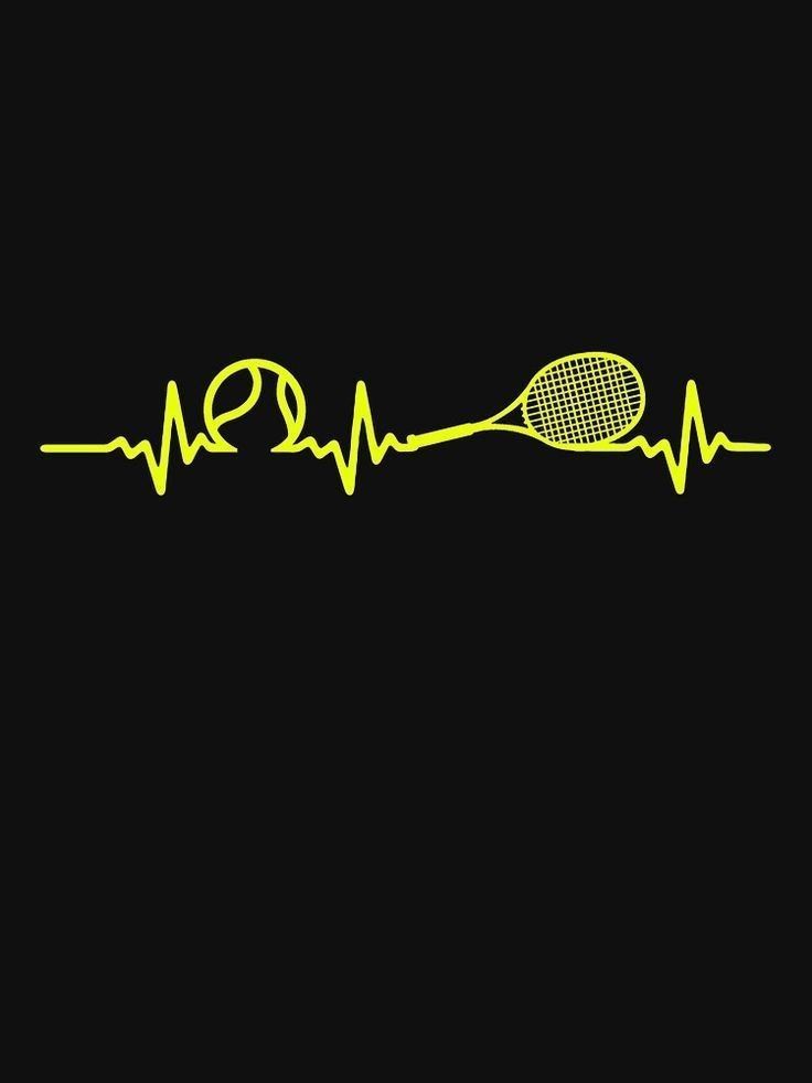 a tennis racquet and heartbeat on a black background