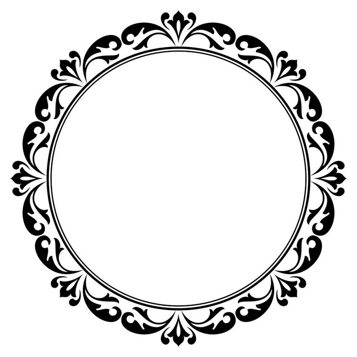 a black and white circular frame with an ornate design in the middle, on a white background