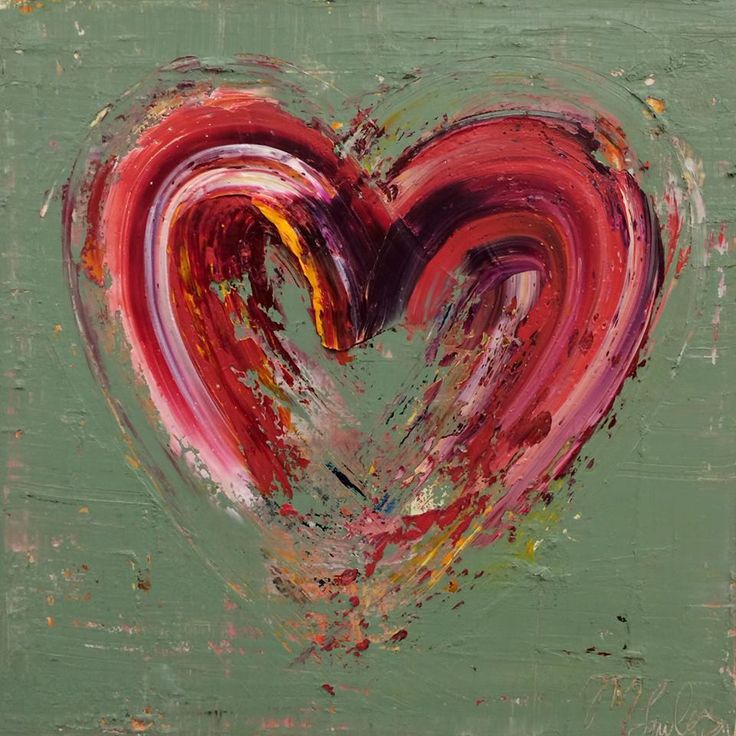 an abstract painting of a heart on a green background