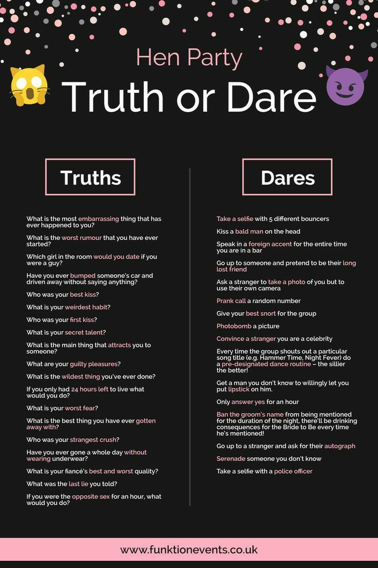 a poster with the words truth or dare written in pink and purple on black background