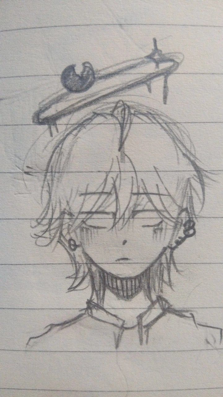 a drawing of a boy with a hat on his head