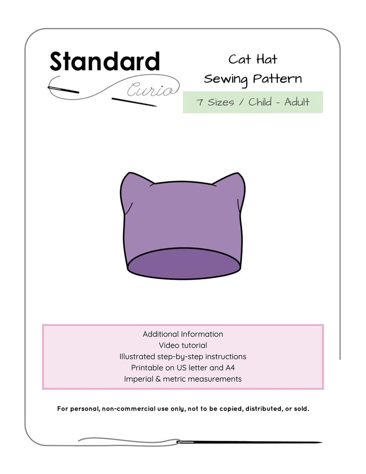 the sewing pattern for a cat hat