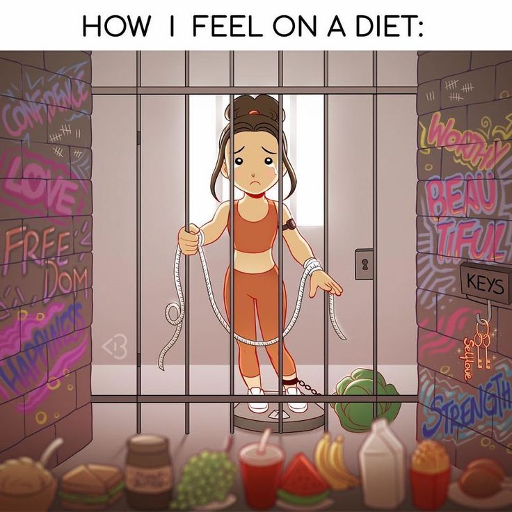 a cartoon girl in jail with the caption, how i feel on a diet