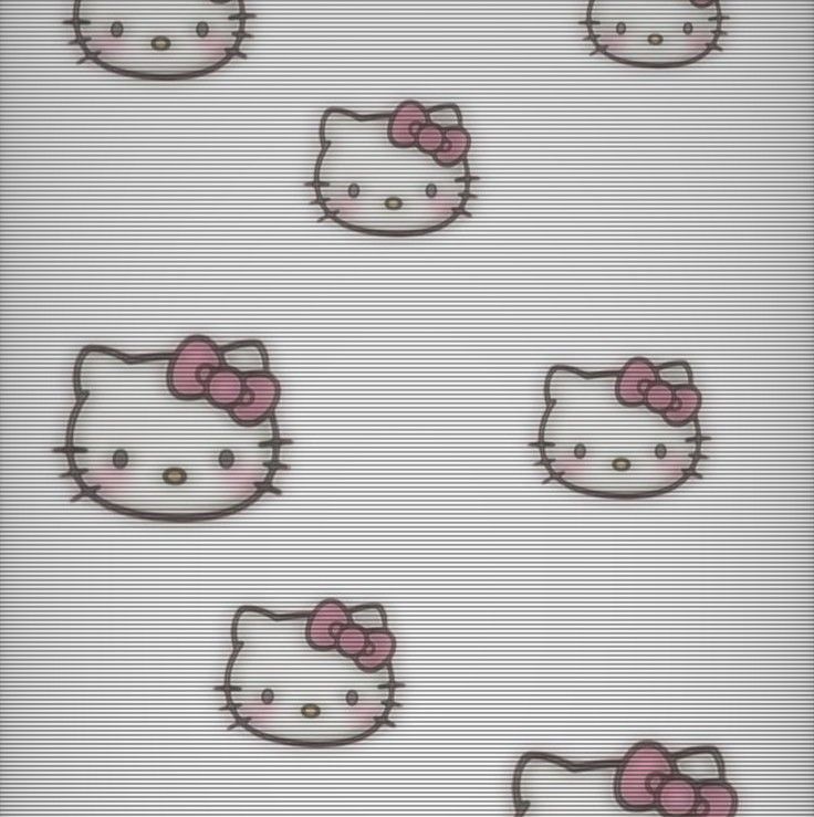 hello kitty wallpaper in pink and white with bows on the head, all lined up