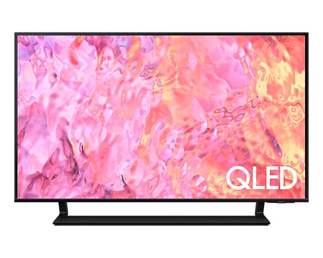 the qled tv is shown with an image of pink and orange paint on it