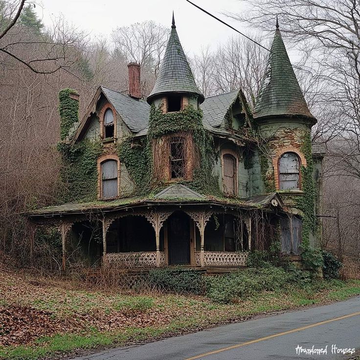 an old house with ivy growing all over it