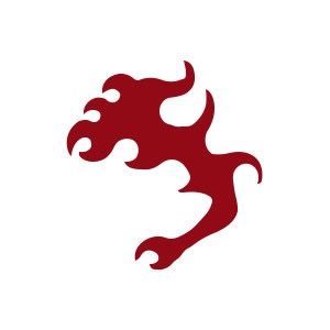 a red dragon logo on a white background