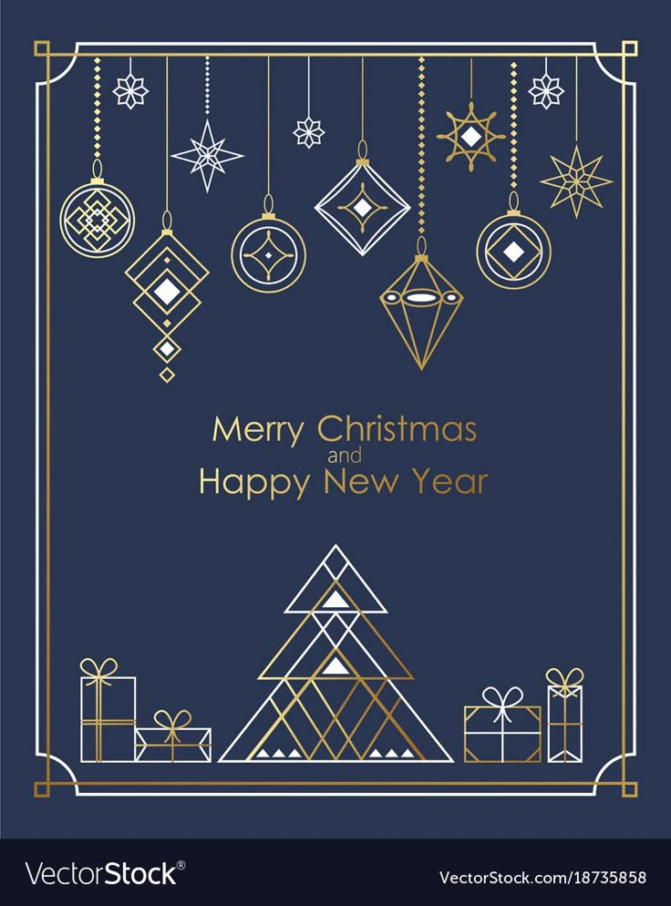 merry christmas card with ornaments and gifts on the blue backgrounnd background illustration