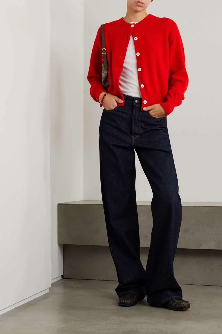 &DAUGHTER + NET SUSTAIN Ada wool cardigan | NET-A-PORTER Red Button Up Cardigan Outfit, Fits With Cardigans, Cardigan Red Outfit, Cardigan Blazer Outfit, Red Man Outfit, Styling Red Cardigan, Outfit With Red Cardigan, Red Cardigan Outfit 2024, How To Style Red Cardigan