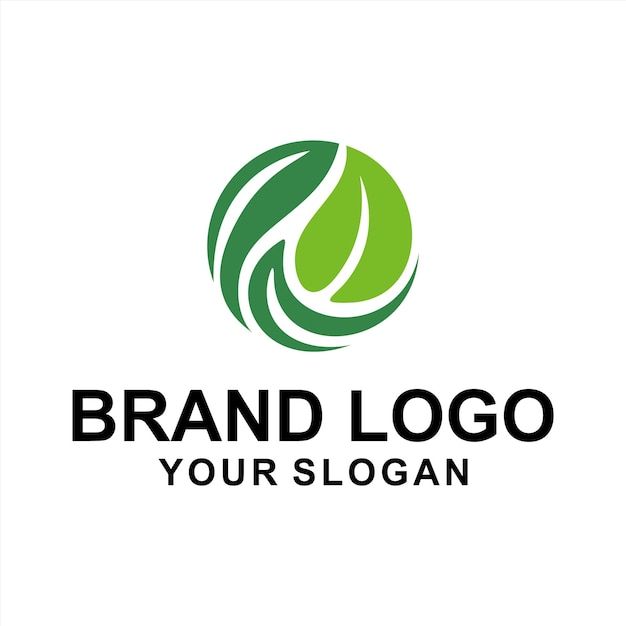 a green leaf logo with the words brand logo on it and an image of a droplet