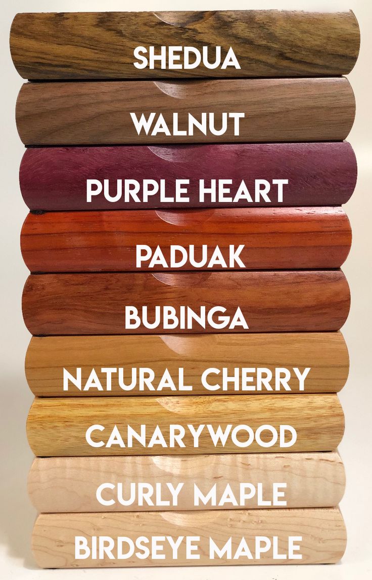 a stack of different types of wood on top of each other with the names of them