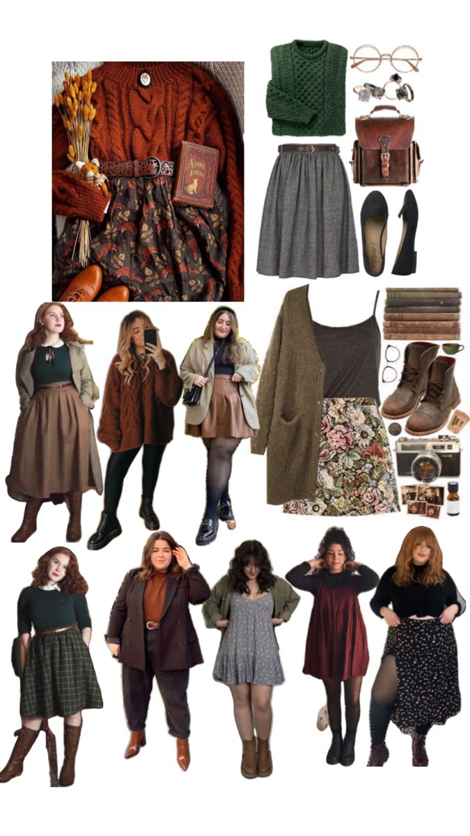 Plus size outfit ideas - cottage core and cosy academia Look Boho Chic, Mode Hippie, Academia Outfits, Earthy Outfits, Cottagecore Outfits, Estilo Hippie, Outfit Inspo Fall, Curvy Outfits, Mode Vintage