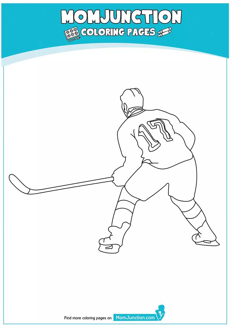 the hockey player is going to hit the ball with his stick coloring pages for kids