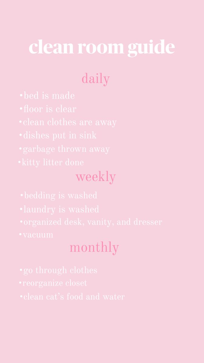 a pink poster with the words clean room guide written in different font styles and colors