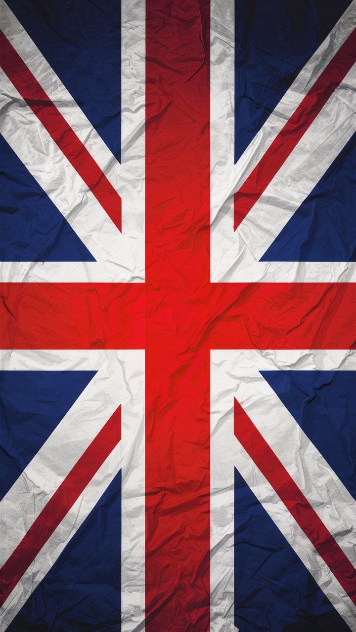 the flag of great britain is depicted on crumpled paper, which has been used as a background