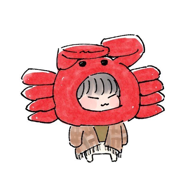 a drawing of a red bird with a hat and scarf on it's head