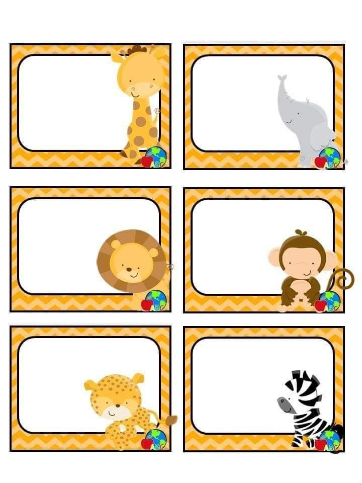 printable name tags with animals and giraffes on them for kids to use