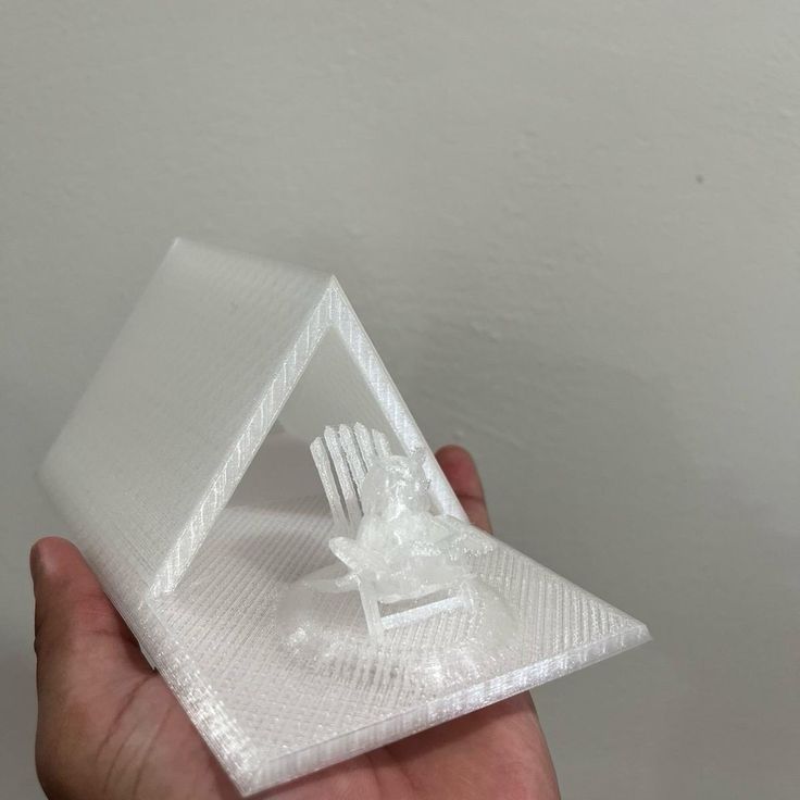 a hand holding a small white plastic object in it's left hand, with the top half folded up