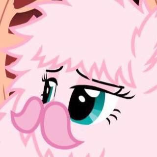 a pink pony with big blue eyes