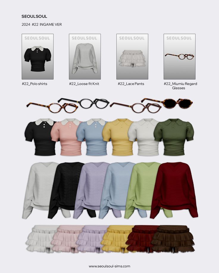 an assortment of clothing and sunglasses for females