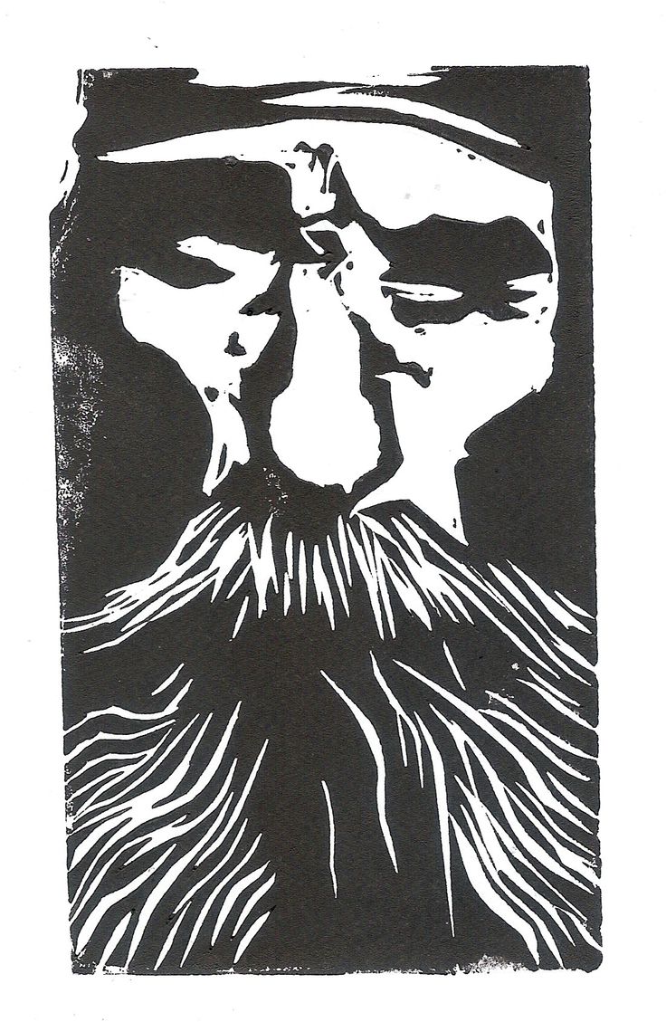 a black and white drawing of a bearded man