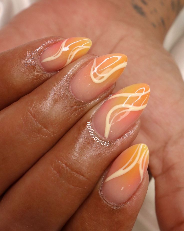 The summer sunset color combo is just too good🌅 . . . #nails #nailusa #nailart #naildesign #nailsofInstagram #naildesigns #nailsoftheday #naildesignsideas #acrylic #acrylicnails #raleigh #durham #raleighnails #trend #trendynails #nailinspo #springnails #summernails #funnails #colorfulnails #raleighnailtech Neon Sunset Nails, Sunset Nail Art, Good Nails, Neon Sunset, Hoco 2024, Sunset Nails, Almond Acrylic, Aura Nails, Sunset Color