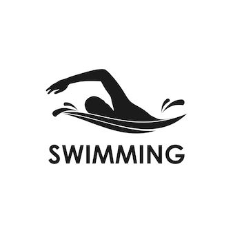 the swimming logo is black and white with an image of a swimmer in the water