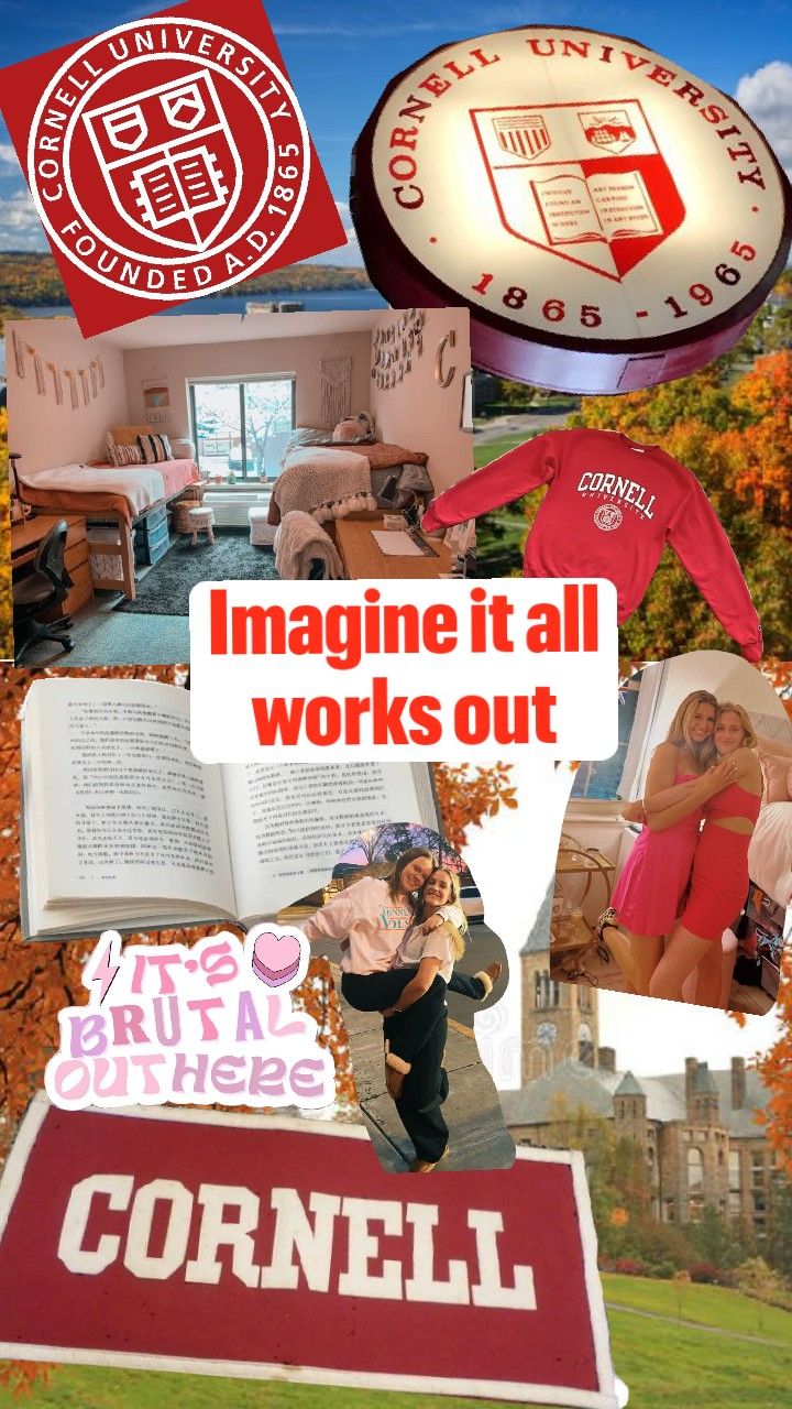 collage of images with the words imagine it all works out in red and white