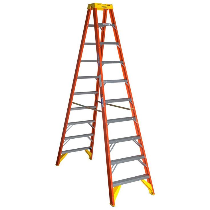 a red and yellow ladder with two steps on each side, against a white background