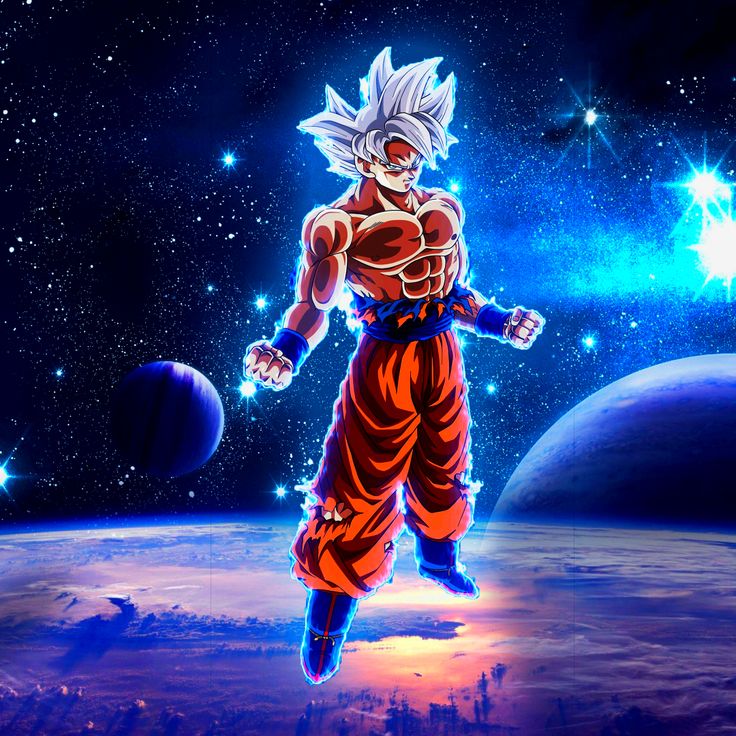 the dragon ball super saiyan is flying through the air with his arms outstretched in front of