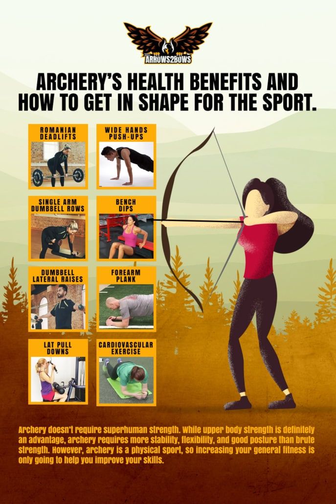 an advertisement for archery's health benefits and how to get in shape for the sport