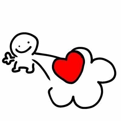 a drawing of a person holding a heart in the air with a cloud behind them